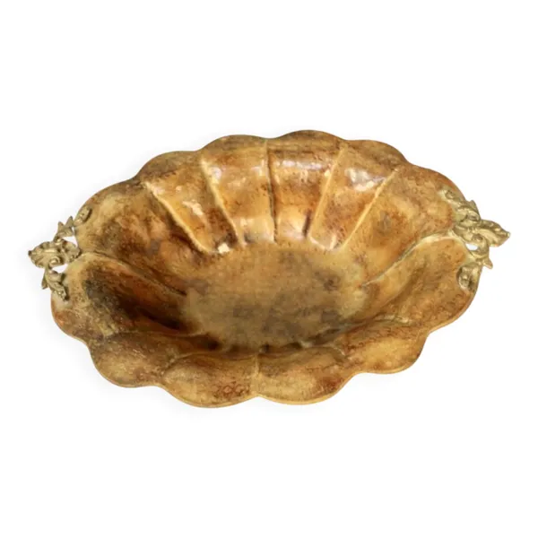 Coupe à fruits en tôle peinte mordorée en forme de coquillage