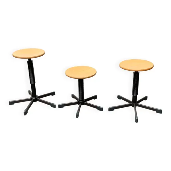 Tabourets industriels d’atelier allemands vintage, lot de 3