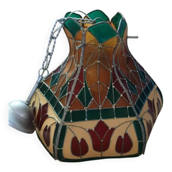 Suspension vintage aux vitraux multicolores