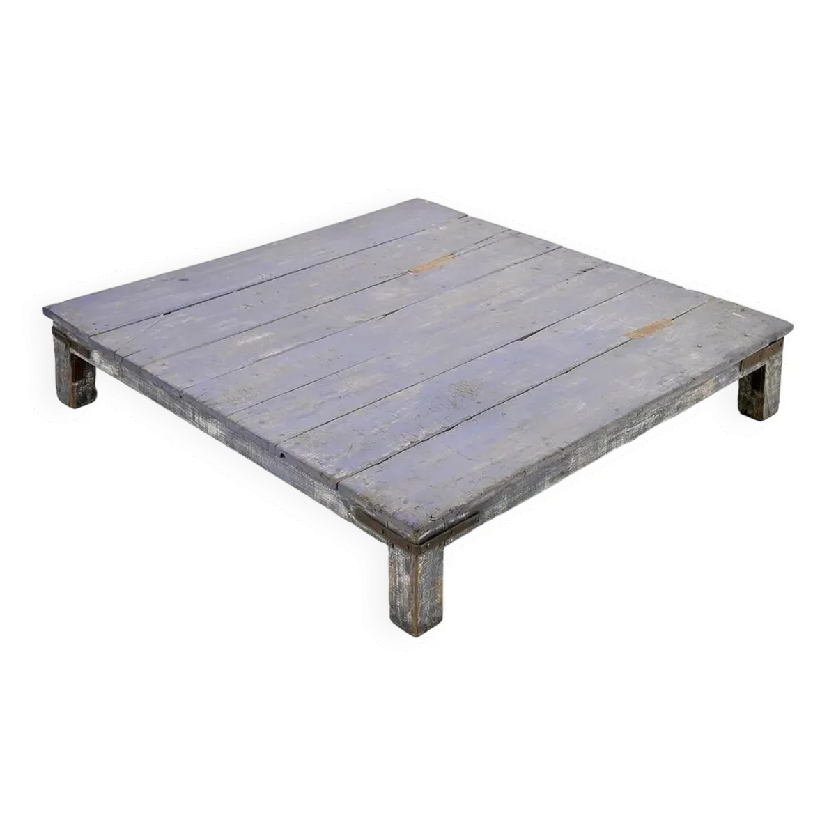 Table basse en bois à la patine bleue