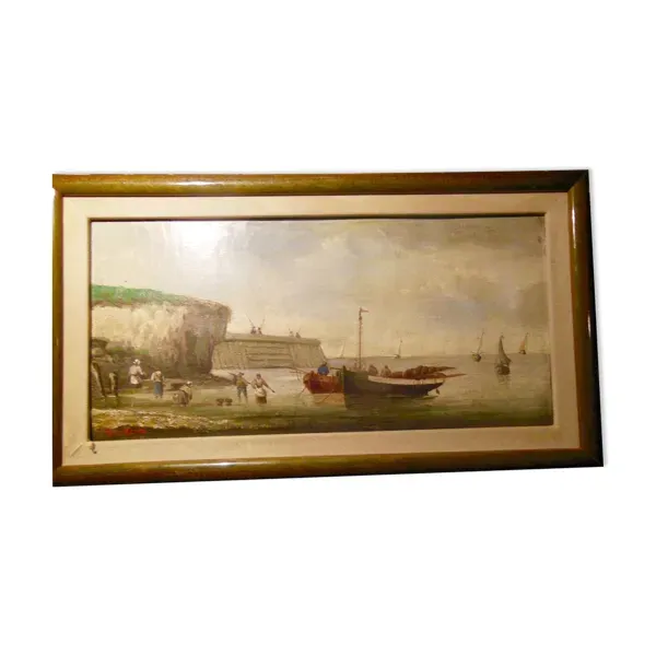 Huile sur toile marouflée ecole bretonne A. Hervé