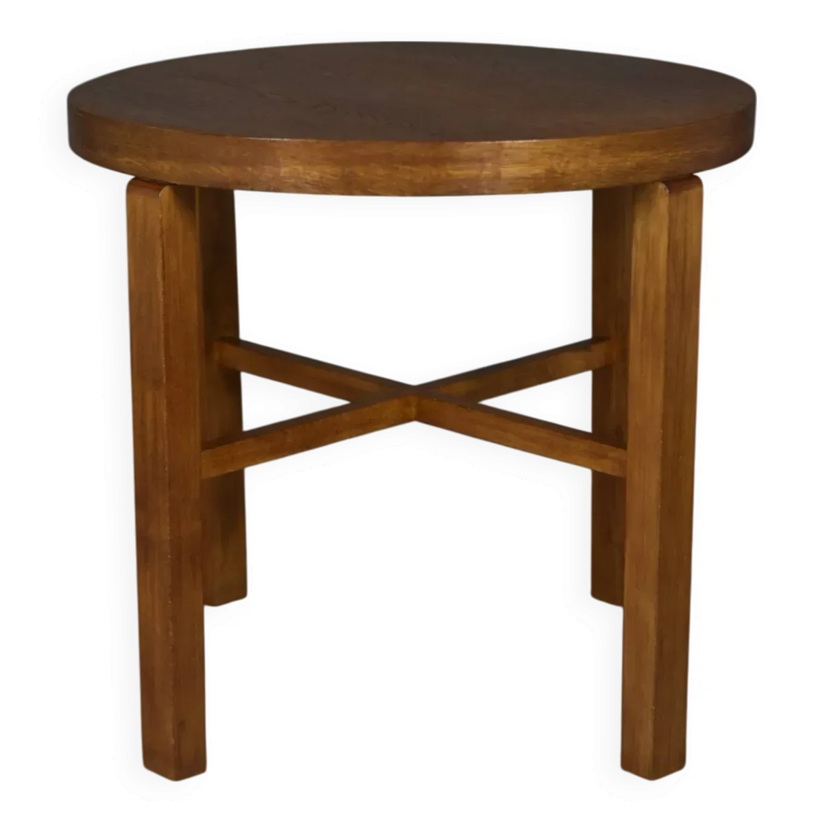 Table d'appoint en placage de chêne, années 1930, rénovée à la main, Art déco polonais