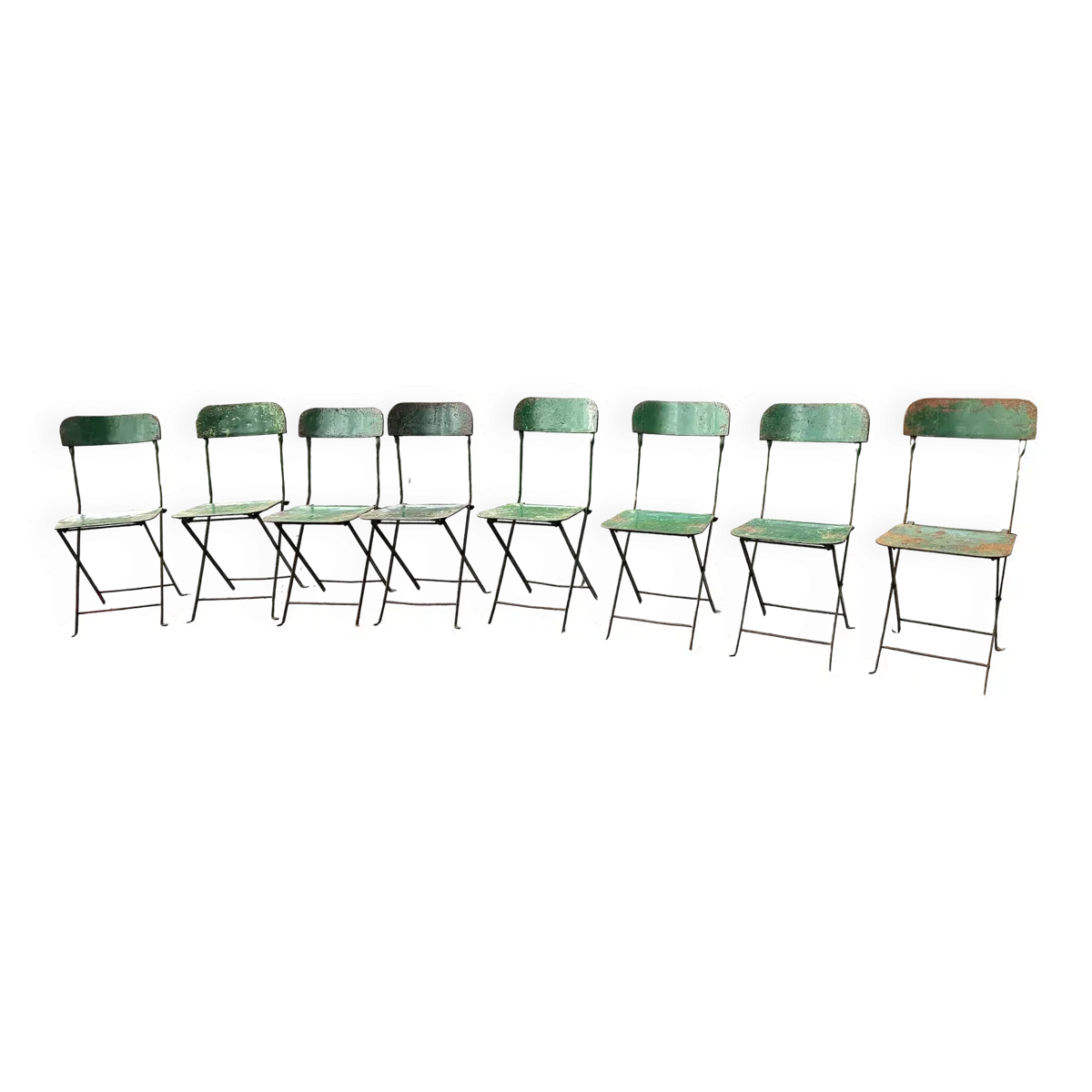 Lot de 8 chaises pliantes industrielles en métal peint vert