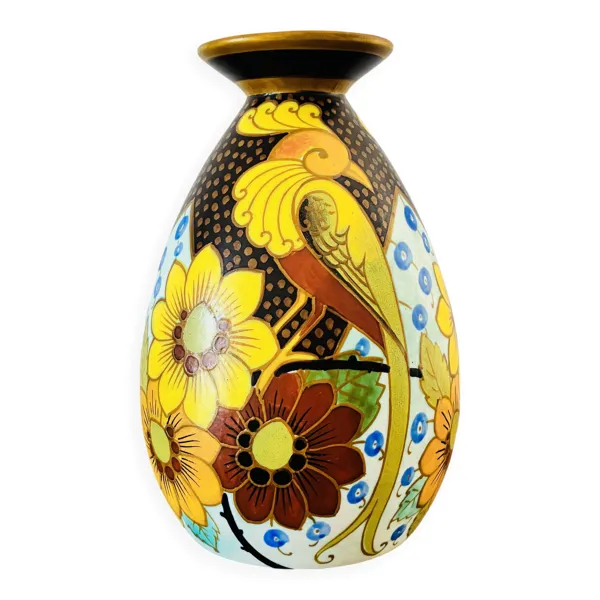 Vase Art Déco Charles Catteau Boch Frères  Décor 945 Oiseau de Paradis