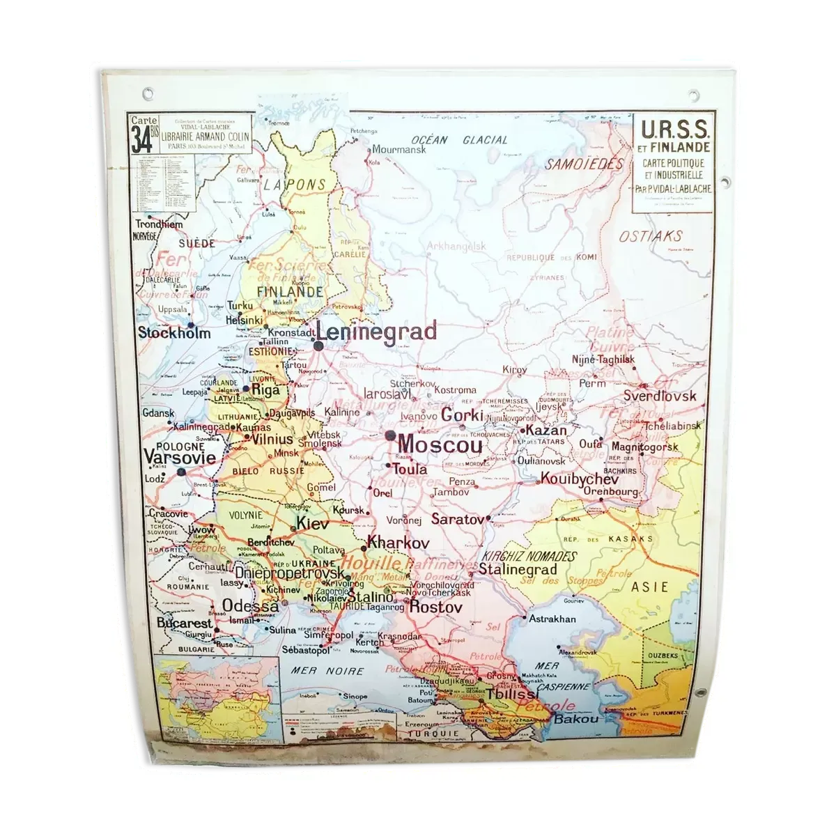 Ancienne carte scolaire Vidal Lablache 34 URSS