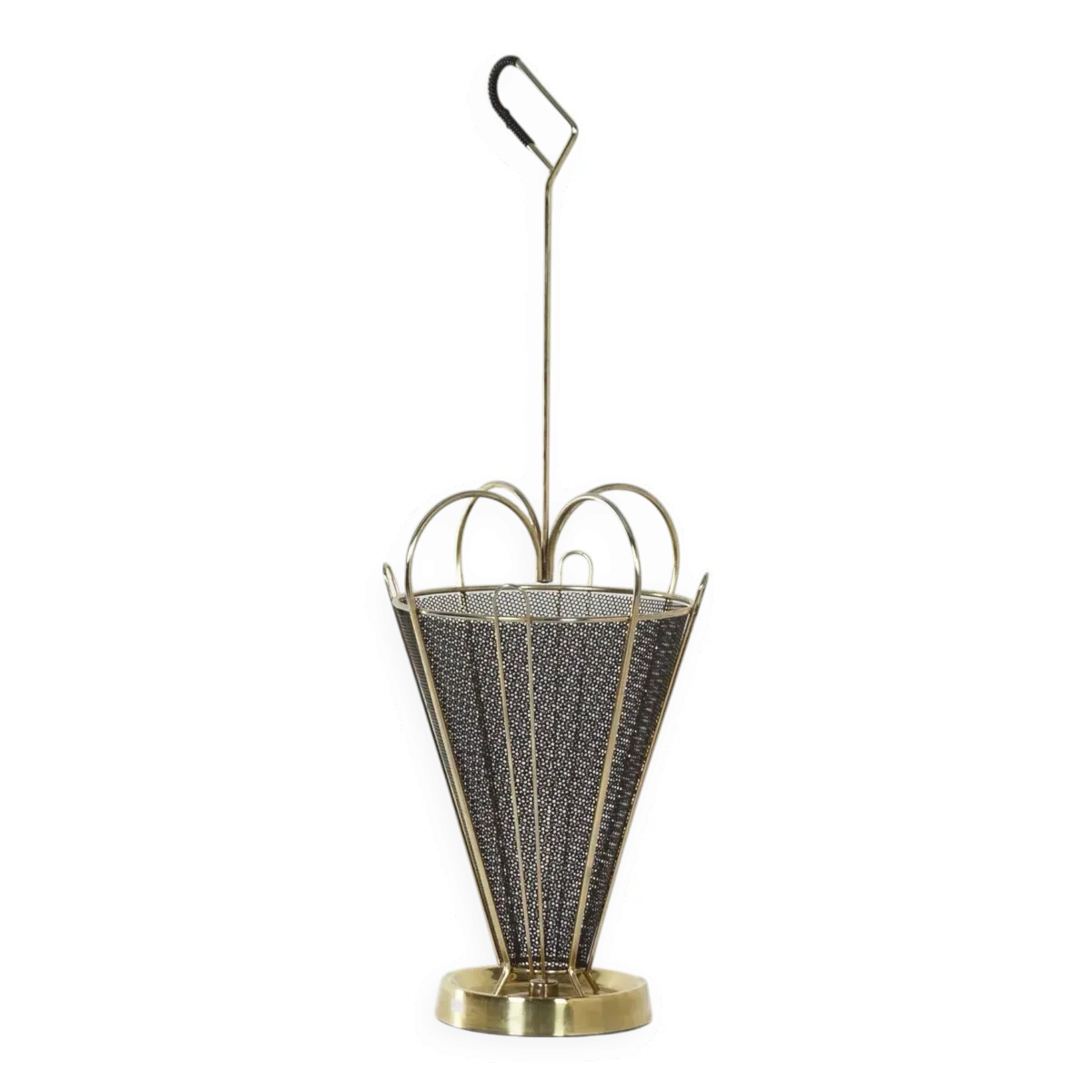 Porte-parapluies du milieu du siècle en laiton et métal perforé, années 1950