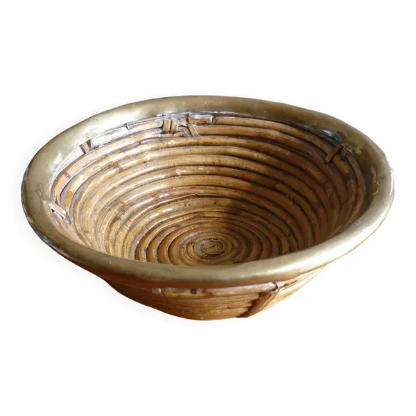 Coupe en rotin et laiton Bauhaus dans le goût de Gabriella Crespi