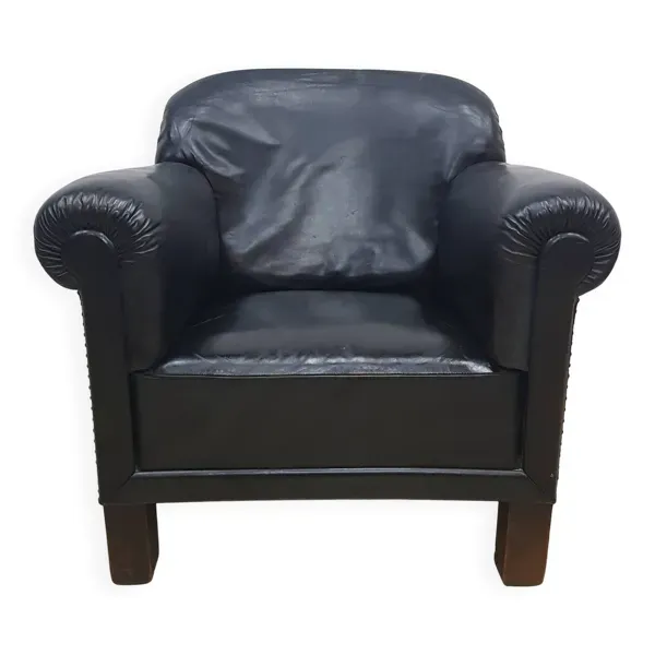 Fauteuil club vintage avec clous, en cuir, Art Déco, années 1930/40.