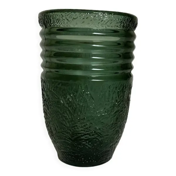 Ancien vase vert en verre moulé art déco