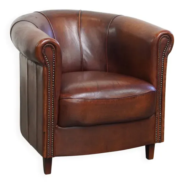 Fauteuil club en cuir de mouton