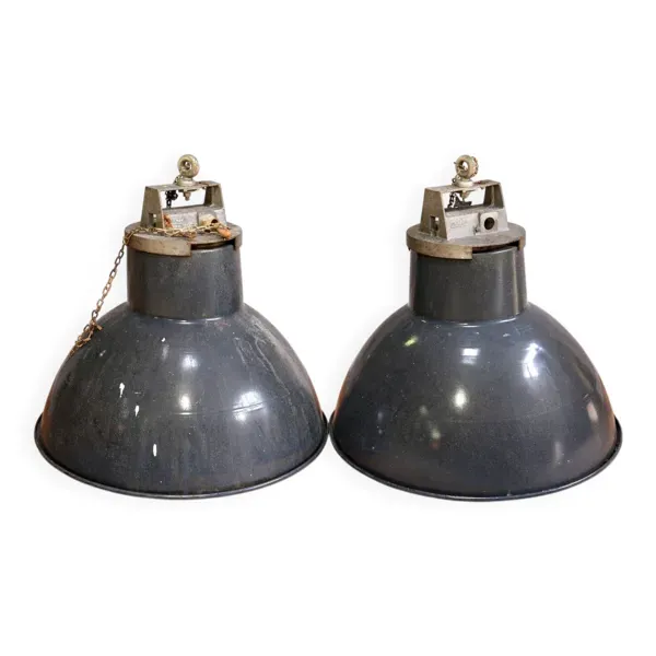 Paire de suspensions industrielles Mazda en tôle émaillée – Ø 52 cm