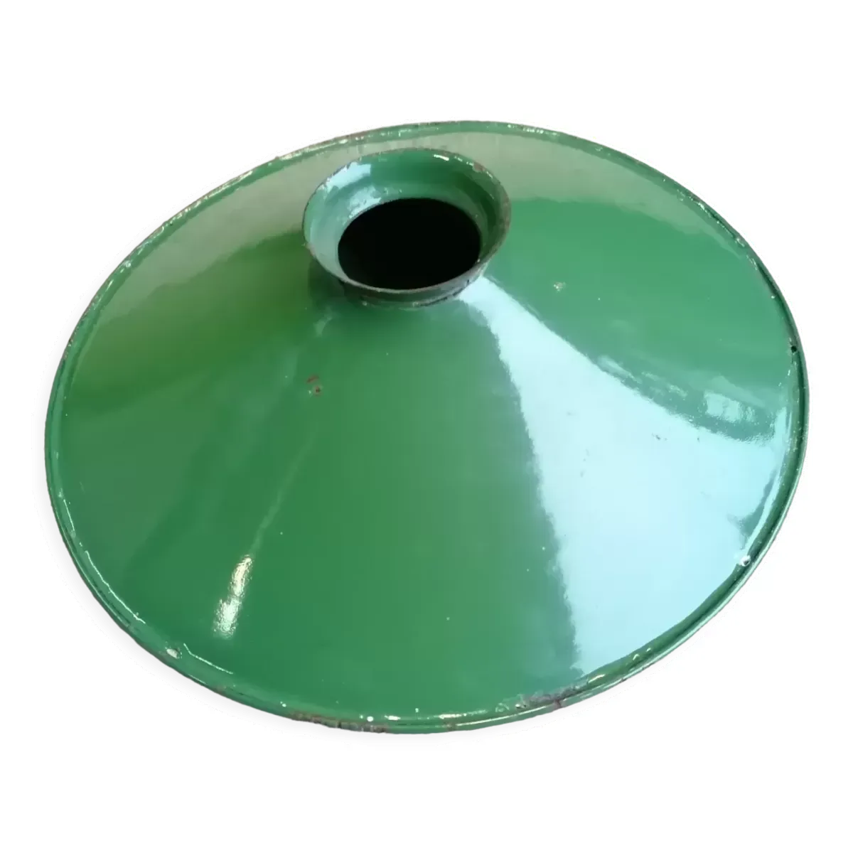 Ancienne suspension-abat jour émaillé vert indus