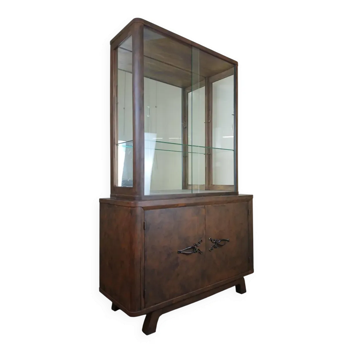 bibliothèque époque Art Déco en bois laqué en faux semblant de tôle a patine rouille vers 1930-1940