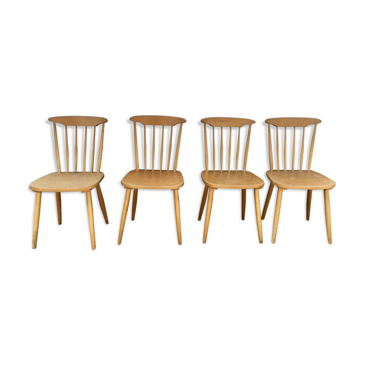 Série de 4 chaises bistrot/bohème hêtre - pieds compas - vintage - scandinave 1950
