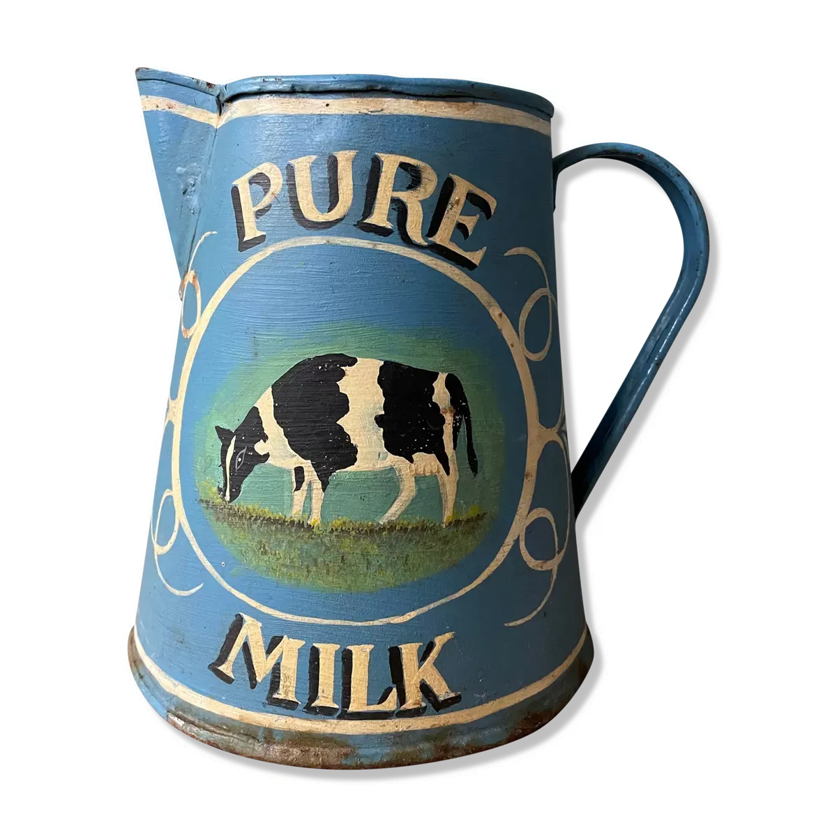 Ancien broc ou pot à lait en tôle peinte