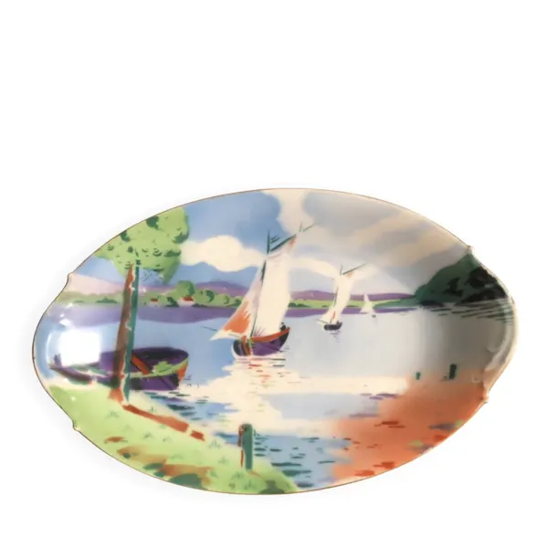 Grand Plat en Porcelaine de Limoges – Bord de Mer Art Déco / Fauve – A