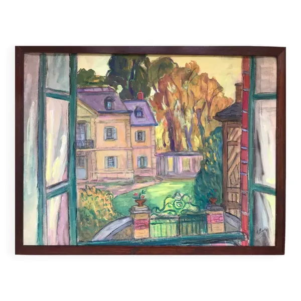 Andrée Clara BAC (1895-…).St-Thibault des Vignes.Gouache,1984.SBD.50x6