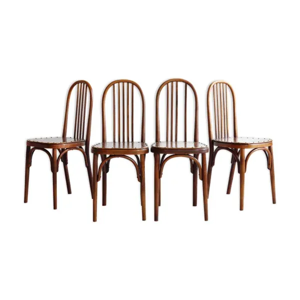 Suite de 4 chaises bistrot Luterma en bois courbé et simili cuir, début XX ème