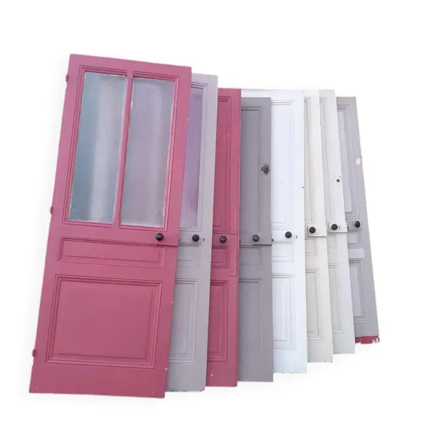 Série de 9 portes anciennes de communication pleines et vitrées bois massif