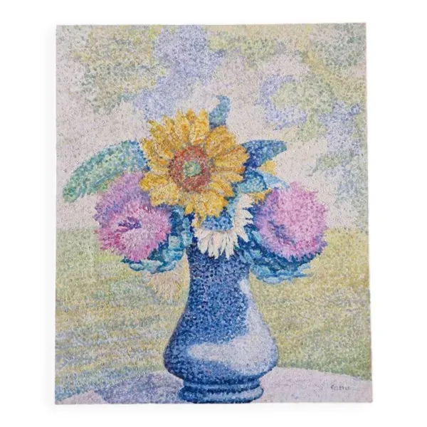 Yvonne Canu (1921-2008) - Huile sur toile - ''Soleil et artichauts