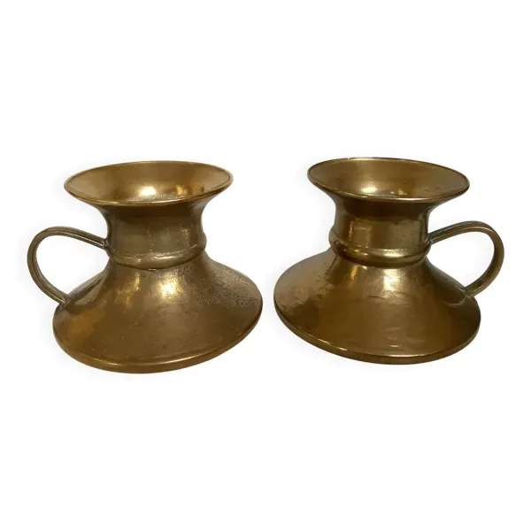 Paire de bougeoirs rat de cave pied tulipe bronze