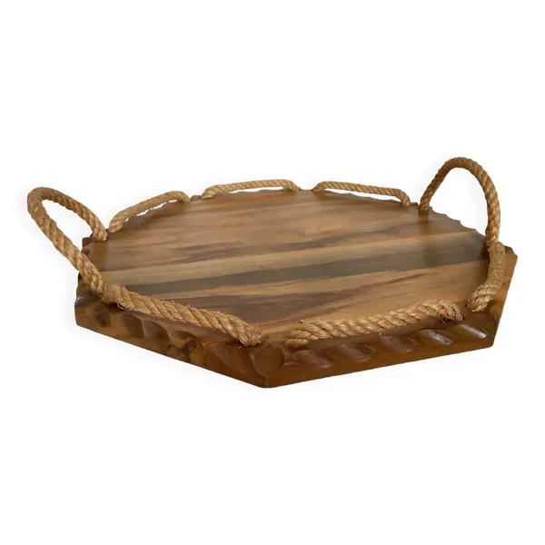 Petit plateau octogonal en bois et corde