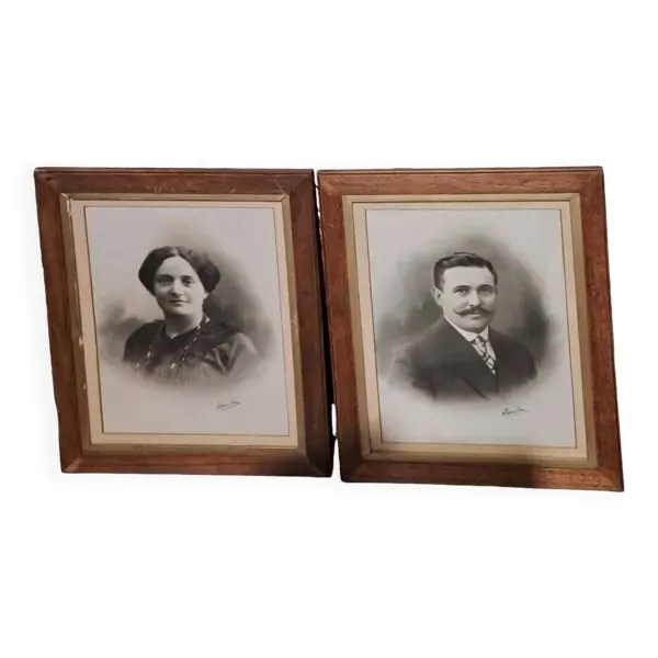 Lot de 2 cadres photos couple victorien portrait tableau ancêtre femme et homme xix france