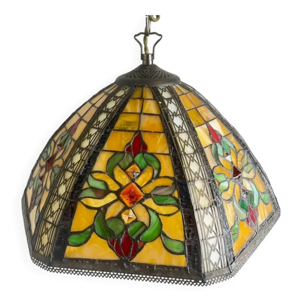 Suspension style Tiffany en vitrail – diamètre 40 cm