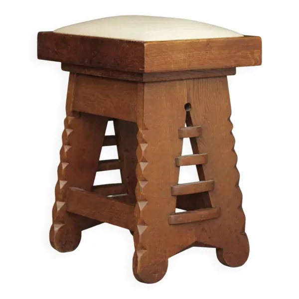 Tabouret en chêne dans le style de l'architecte CJ Blaauw, École d'Amsterdam / Art déco