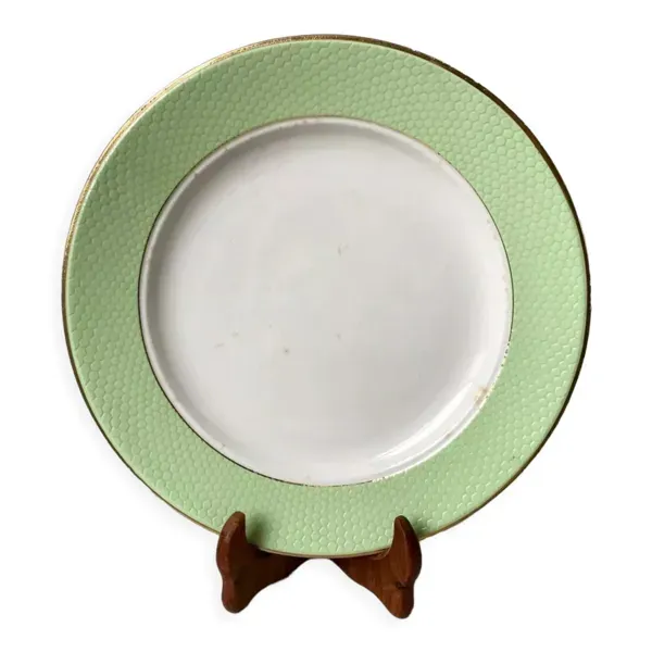Plat rond vert pastel nid d'abeille moulin des loups / l'amandinoise années 51