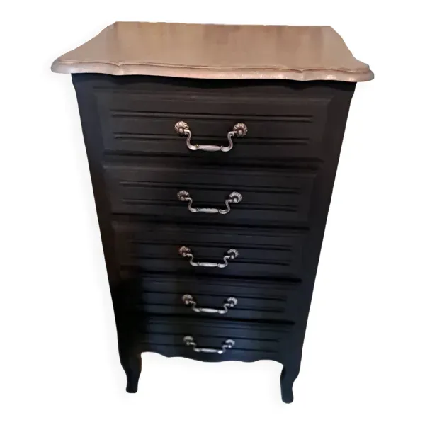 Chiffonier en bois peint coloris noir et gris France 1950 avec 5 tiroirs