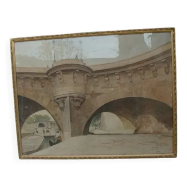 Aquarelle Pont-Neuf, Paris - L. Ottin - 1889