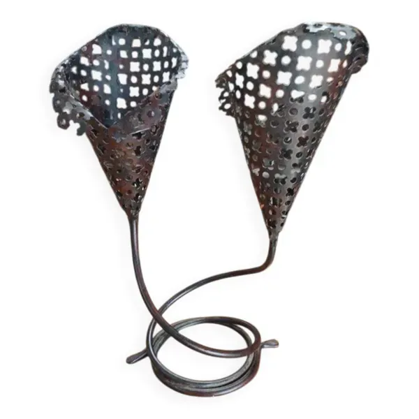 Bougeoir double vintage en métal perforé – style années 60/70