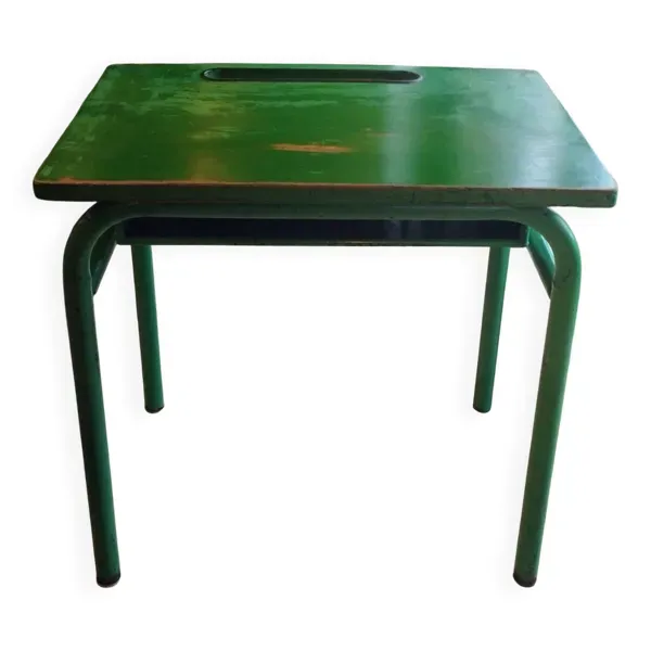 Bureau d'écolier des années 1960 sur peinture verte d'origine