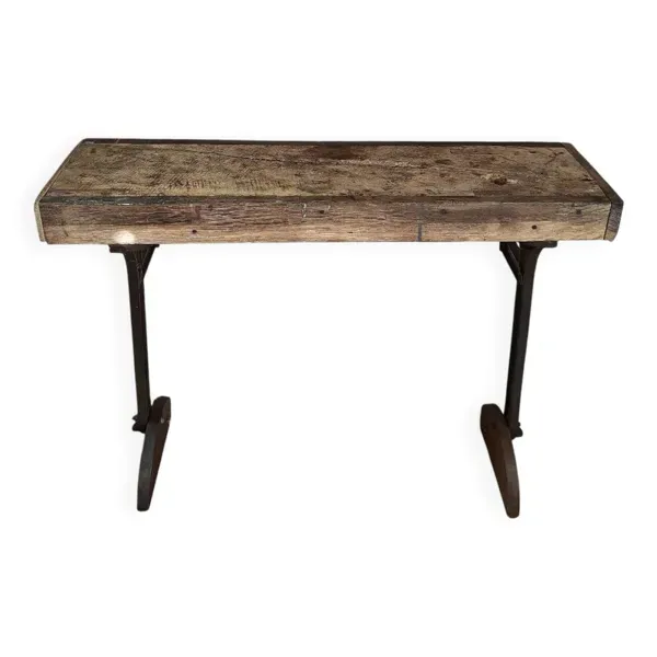 Console en chêne et fonte, pièce unique