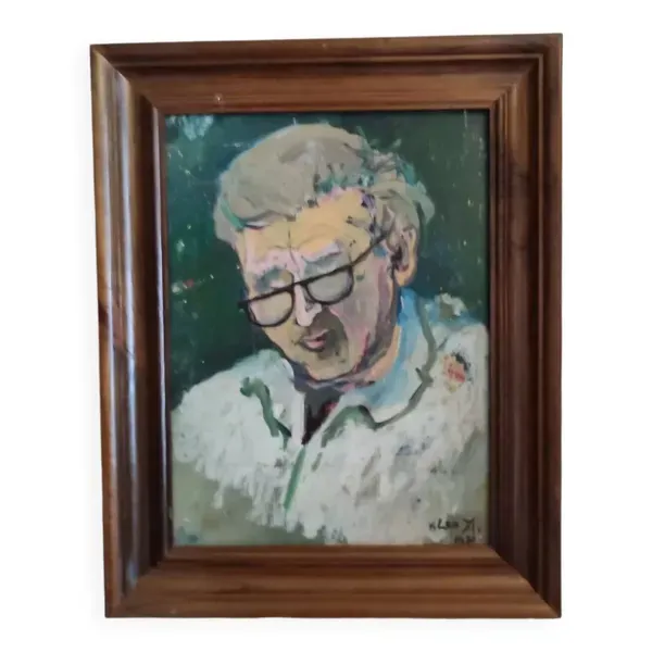 Gouache sur carton encadrée ''Vieil homme aux lunettes '', V. Lod (XXeme)