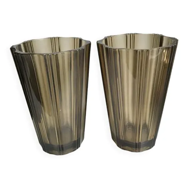 Paire de vases en verre fumé plissés années 70