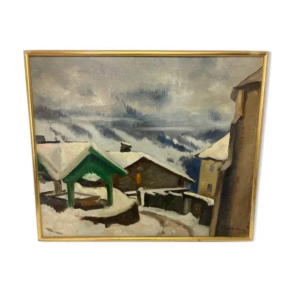 Picart le doux (charles), huile sur panneau paysage de neige signé 1937