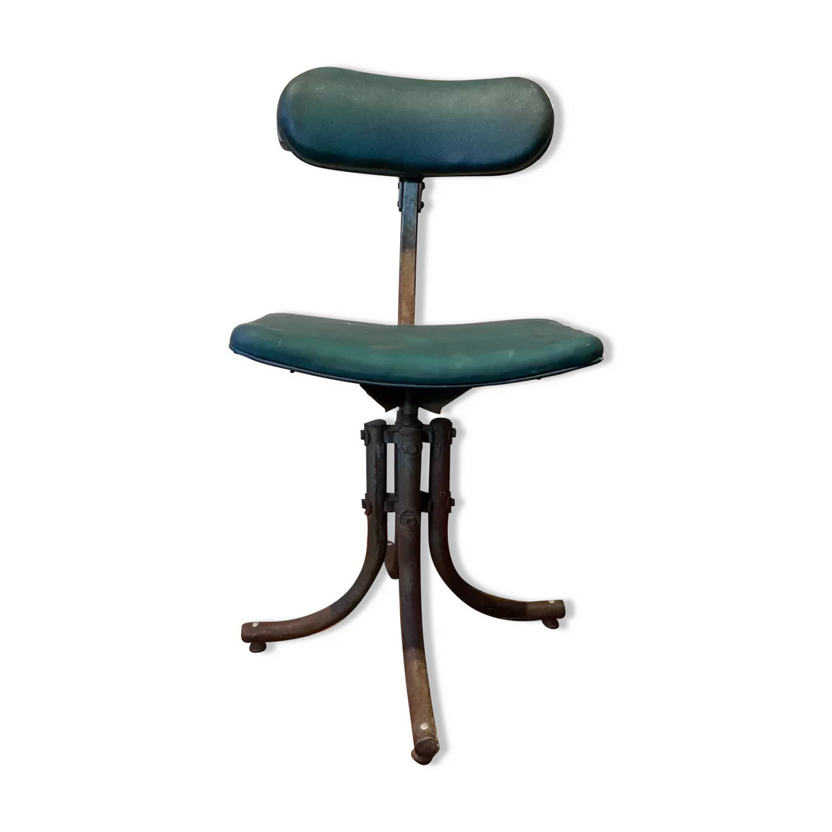 Chaise d'atelier industriel bienaise tissus vert 1951