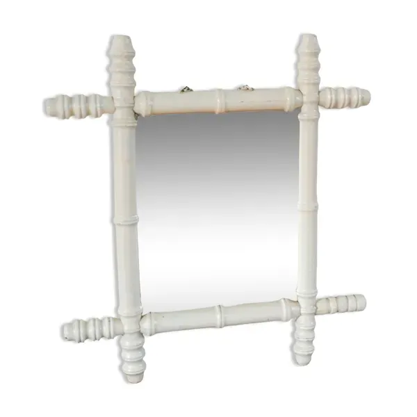 Miroir de barbier en bois effet bambou blanc 46 x 31 cm