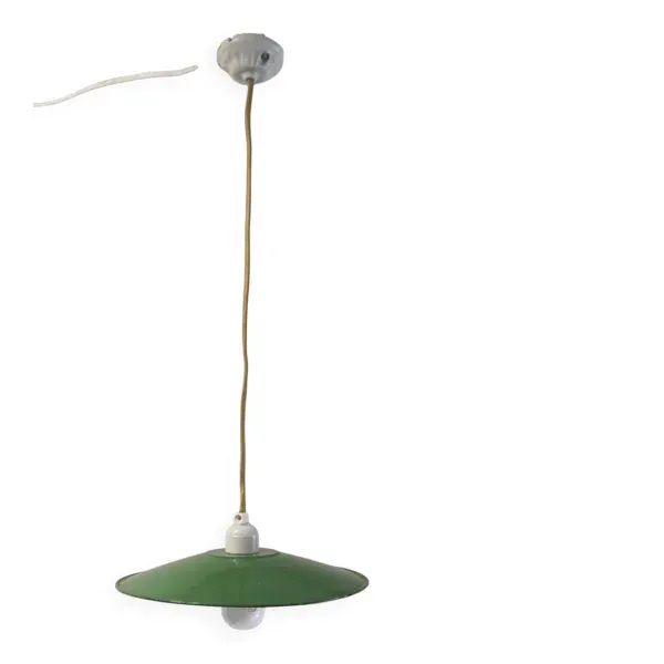 Suspension industrielle en tôle émaillée et porcelaine - mid. XXeme
