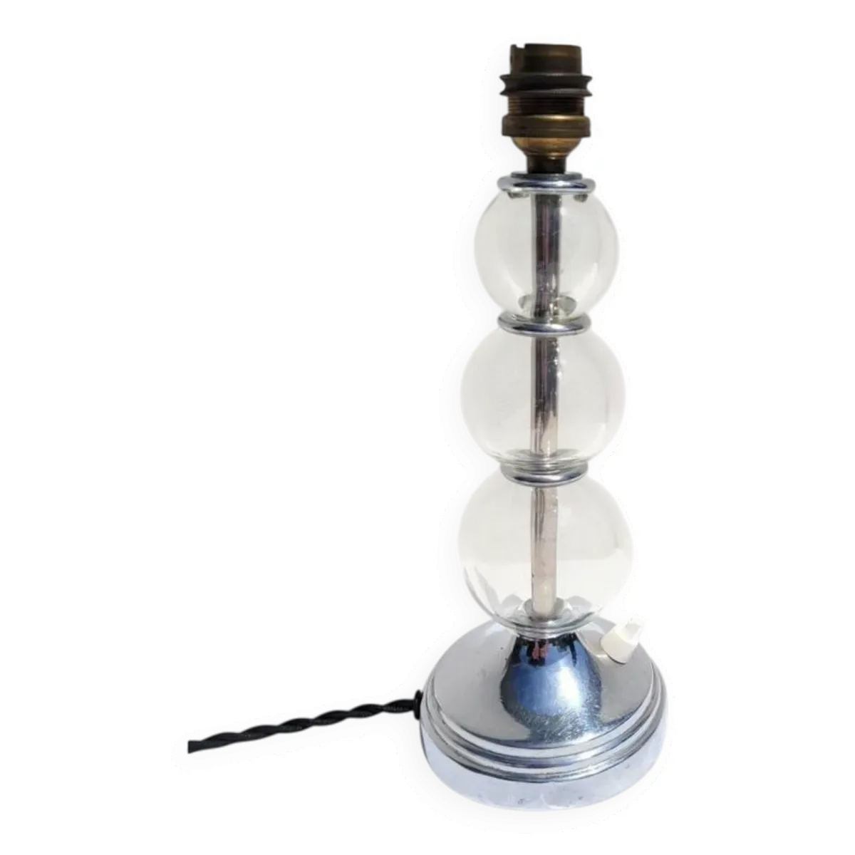 Pied de lampe chrome et boules en verre dlg J. Adnet