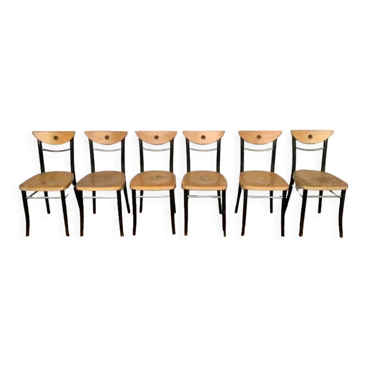 Série de 6 chaises bistrot vintage en bois courbé