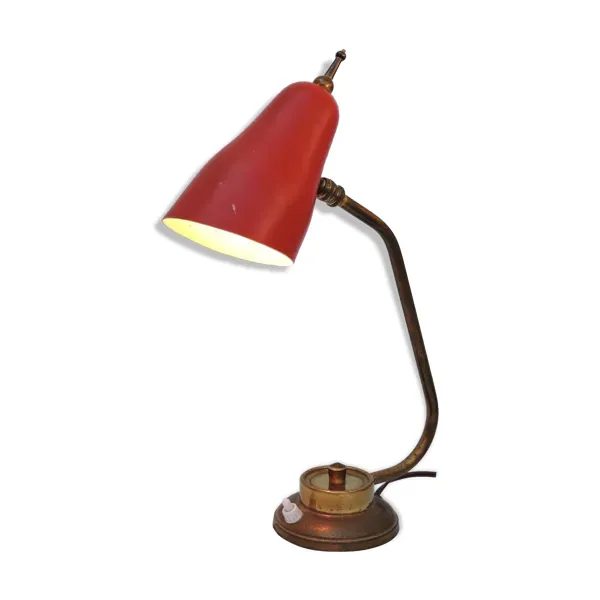 Lampe de bureau cocotte design Vintage en tole et laiton 1950