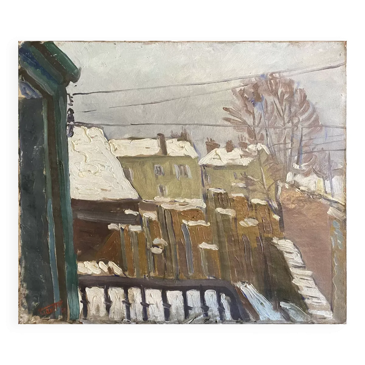 Tableau HST ''Toits enneigés'' par Marcel GAULT (1899-1989) peintre Franc-Comtois