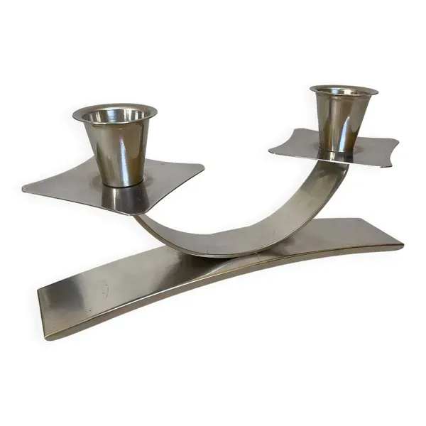 Bougeoir double argenté moderniste