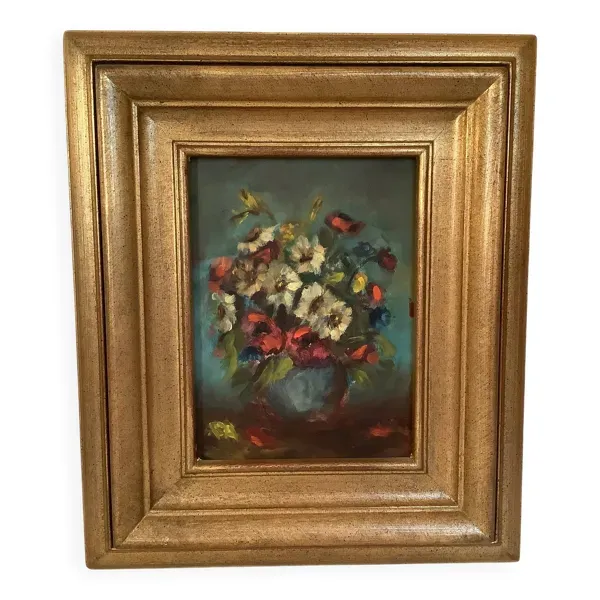 Tableau bouquet de fleurs huile sur carton