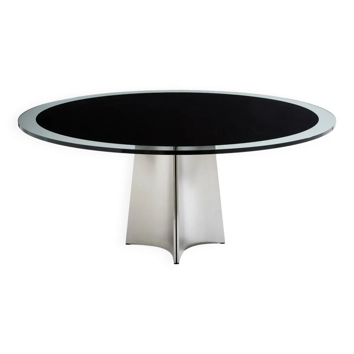 Table de Luigi Saccardo pour Maison Jansen acier brossé verre noir 1970