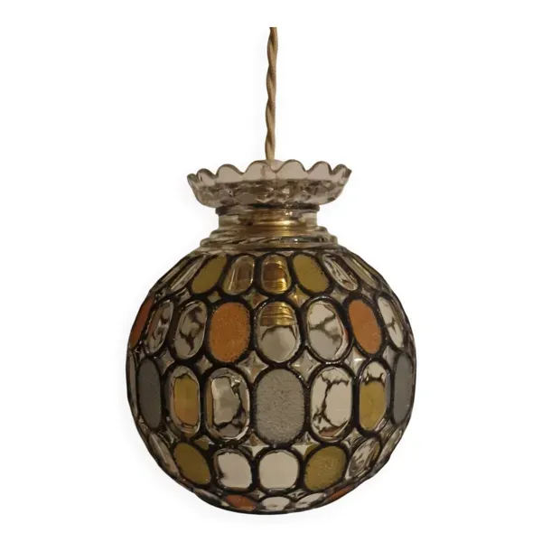 Suspension globe vintage effet vitraux