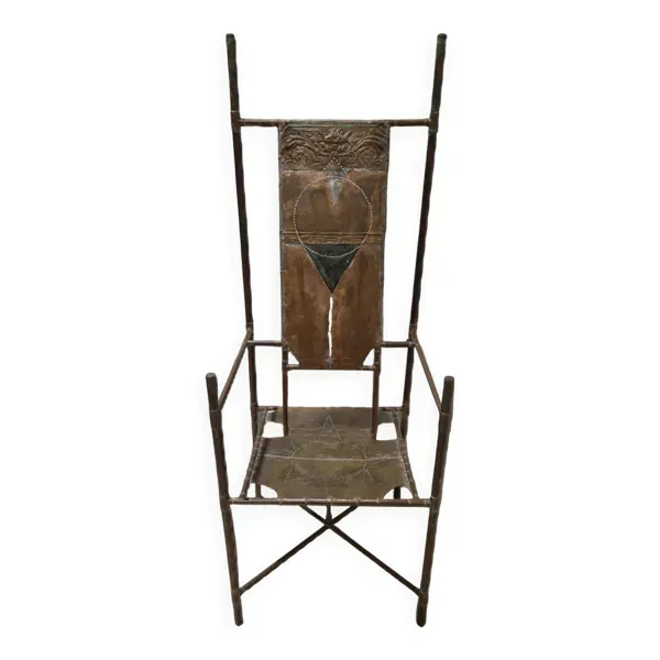 Chaise trône en cuivre et laiton par Cor de Ree, Pays-Bas 1990